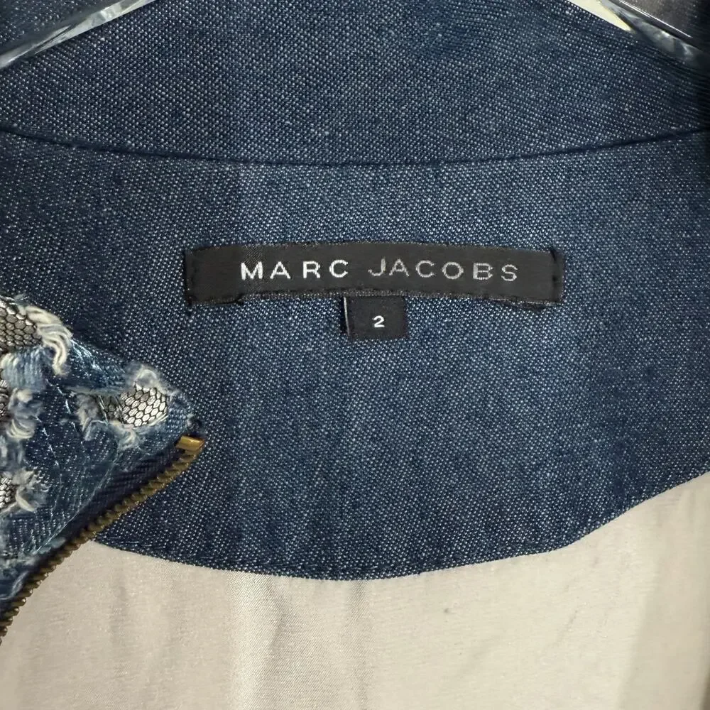 Marc Jacobs Size 2 Jacquard Denim Paisley Dress Western‎ Artsy Grunge Distressed